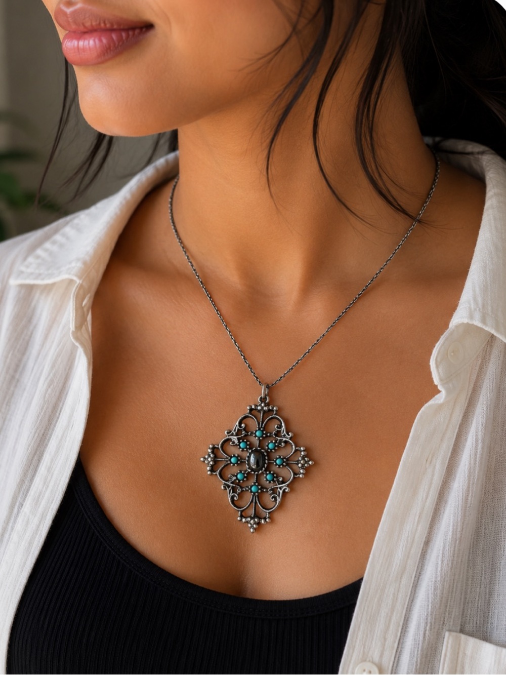 Vintage Avon Filigree Turquoise Accent Pendant
